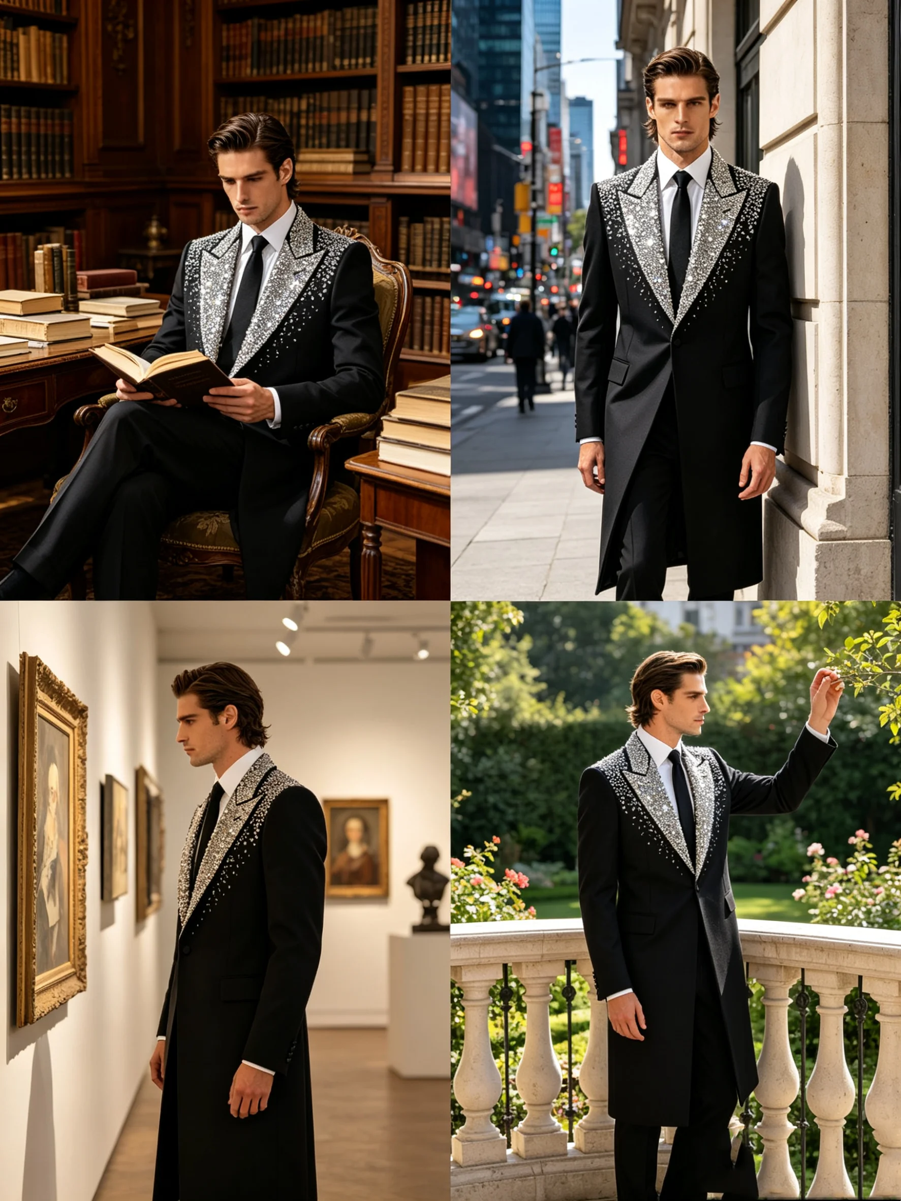 Designer Black Men Suit Set 2 Pcs Blazer+Pants Trousers Shiny Crystals Customized Formal Office Jacket Wedding Tuxedos Prom Coat