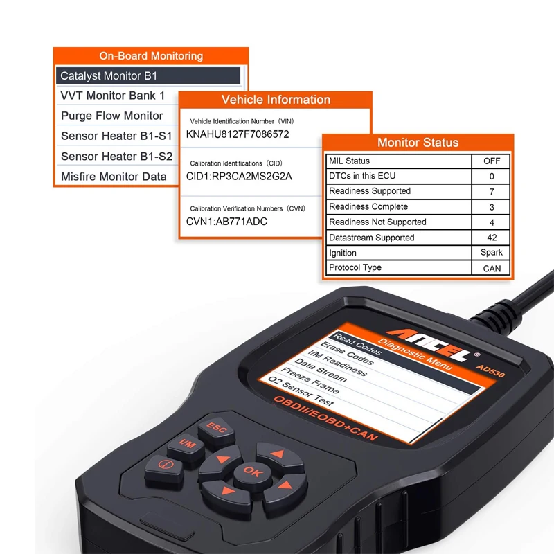 ANCEL AD530 Vehicle OBD2 Scanner Car Code Reader Diagnostic Scan Tool Enhanced Code Definition Upgraded Graphing Battery Status