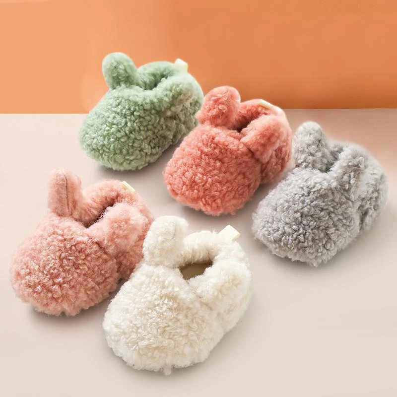 0-2Y Winter Baby Snow Boots Candy Color Warm Coral Fleece Indoor Anti-slip Rubber Sole Infant Newborn Toddler Thicken Soft Shoes