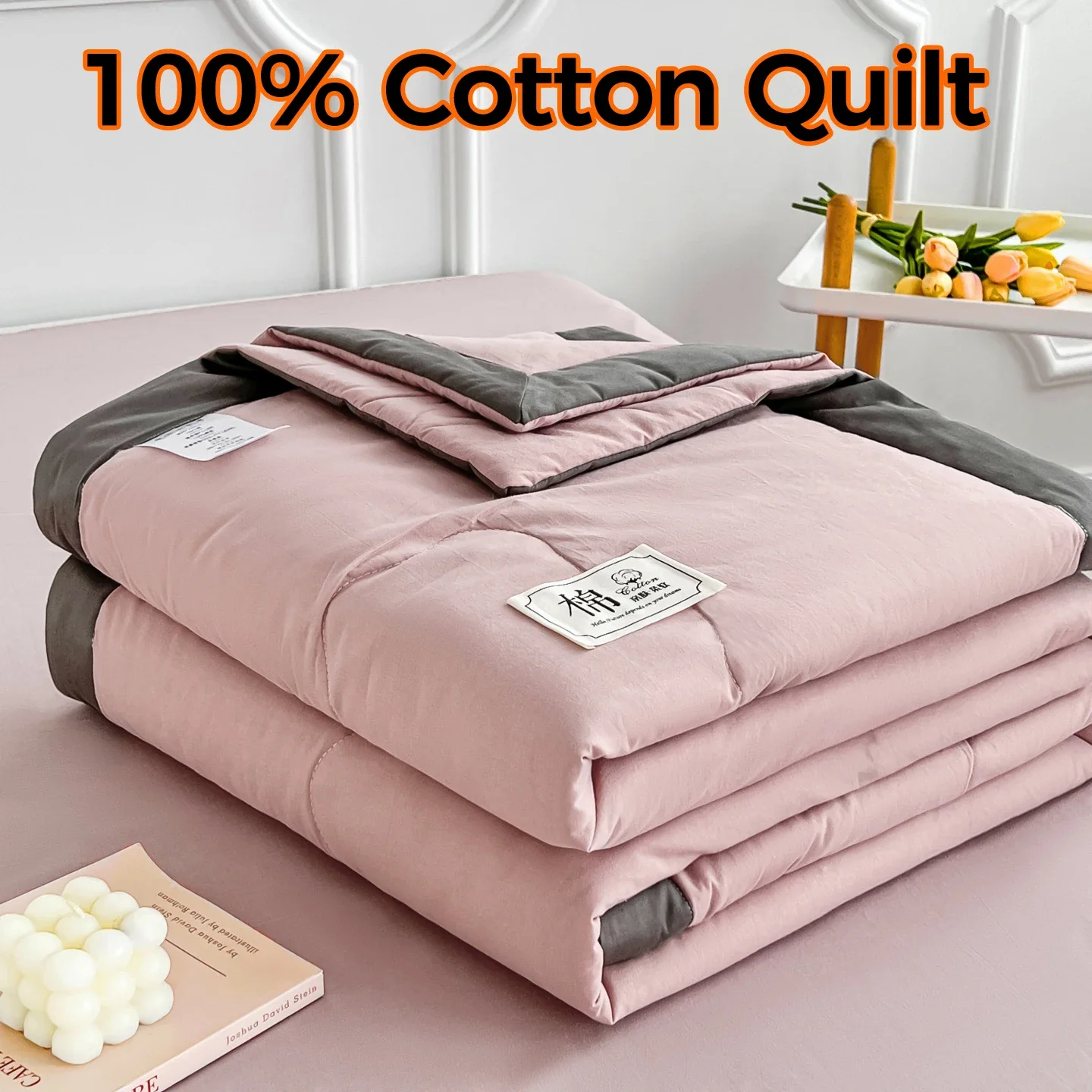 Solid Color Brushed Summer Quilt Japanese 100% Cotton Blanket for Bed Lightweight Air Condition Comforter Breathable Thin Duvet