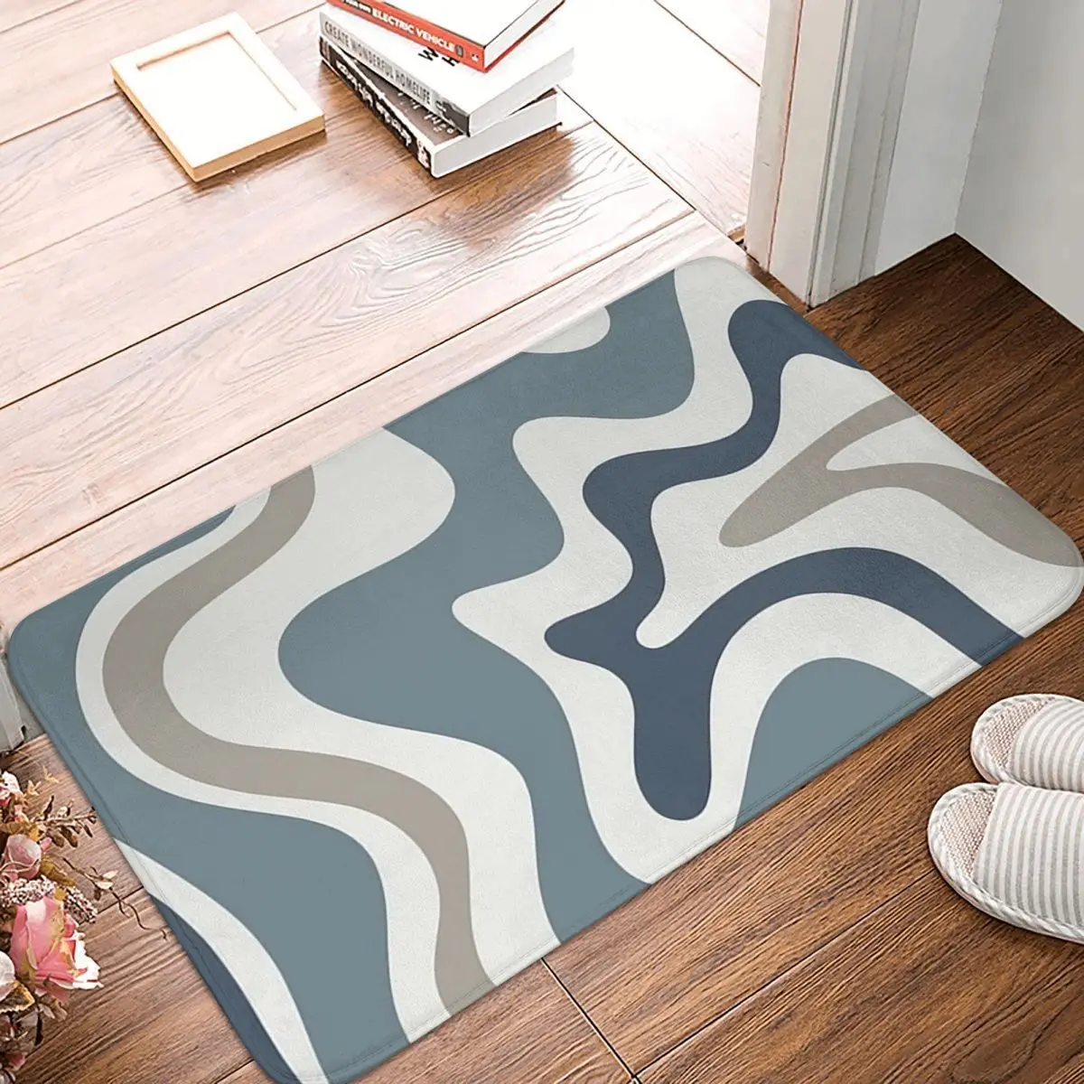 Liquid Swirl In Neutral Blue Grey On Nearly White Non-slip Doormat Floor Mat Carpet Rug for Kitchen Home Balcony Footpad Mats