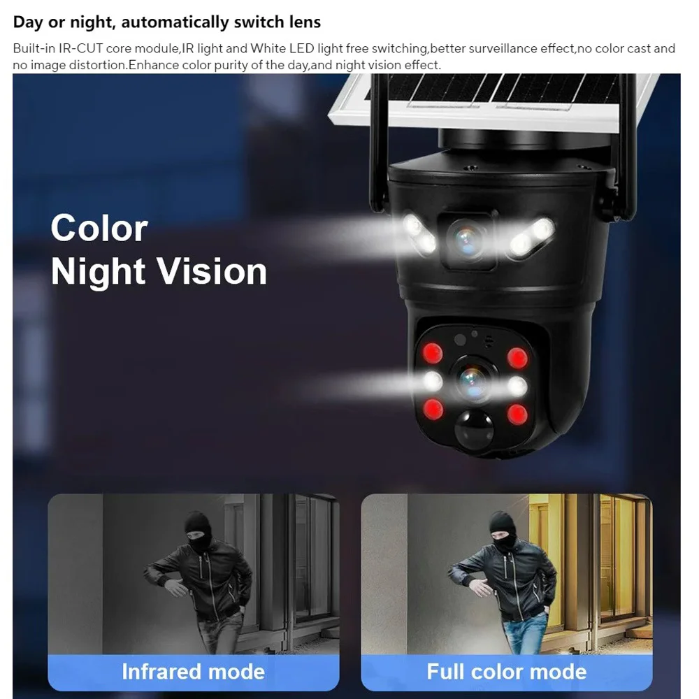 4G Camera Solar V380 Dual LensPIR Human Detection Night Vision Waterproof Security Video IP Camara 8MP 4K Battery CCTV Monitor
