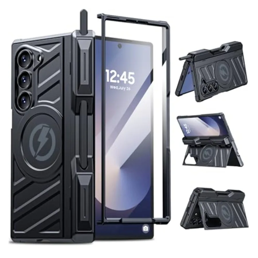 

Magnetic Case for Samsung z-Fold-6: [Magsafe Compatible][Rugged Kickstand][S Pen Holder] Shockproof Armor Cover with Hinge Prot