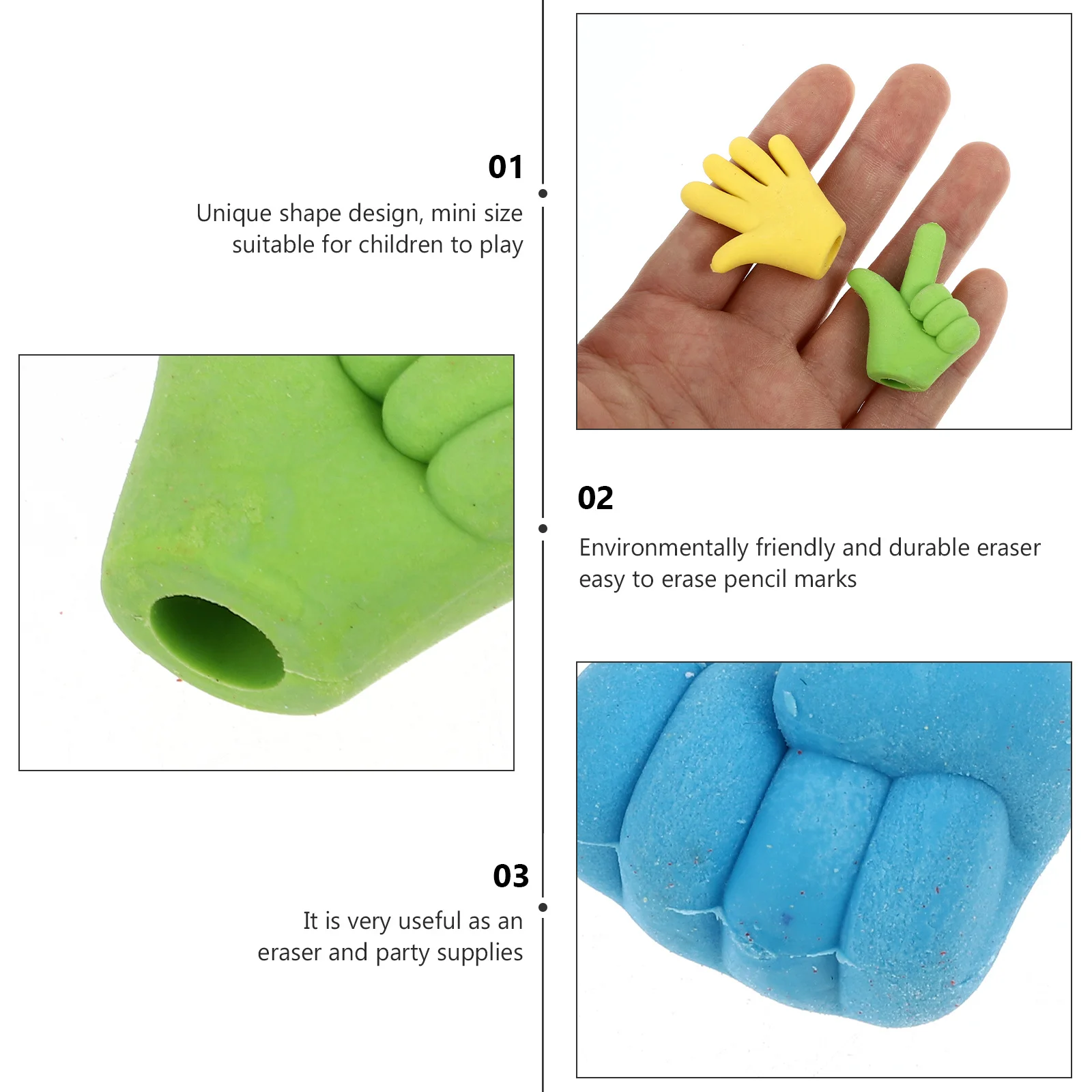 40Pcs Finger Shaped Eraser Cartoon Rubber Eraser Kindergarten School Students Gift Practical Supplies Kindergarten Stationery