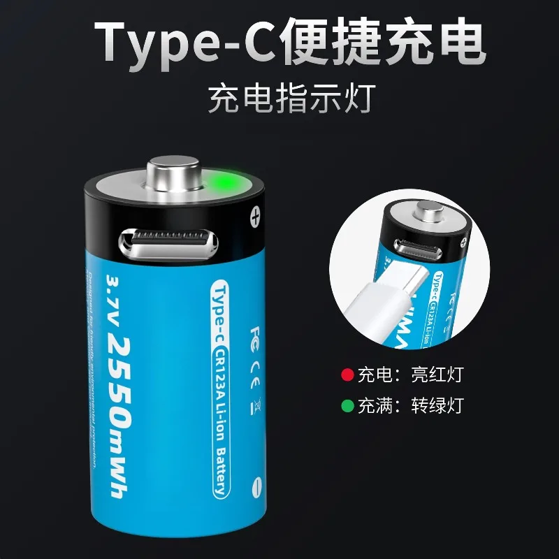 CR123A 16340 16350 Batería Recargable Carga USB RCR123 CR123 CR123A Li-Ion Btteries 2550mWh 3.7V