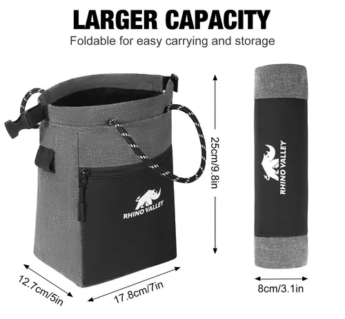 Imagen 2 del producto Bolsa de tiza Rhino Valley para escalada en roca, bolsa de tiza de escalada magnética sin fugas con asa, cinturón ajustable, bolsillos con cremallera