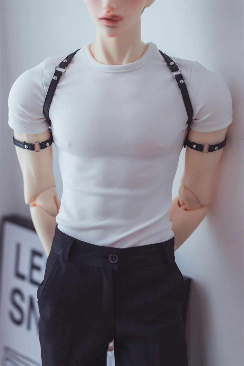 【High Quality】Male Chest Binding Straps Open Half Finger Leather Gloves for 1/4 BJD SD Strong Uncle Action Figure