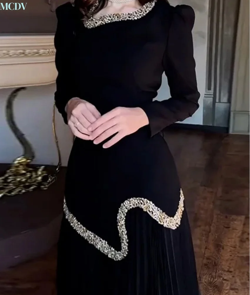 Customized Classic Organza A-Line Crystal Evening Dress Delicate V-Neck Long Sleeves Floor Length Bespoke Occasion Gowns