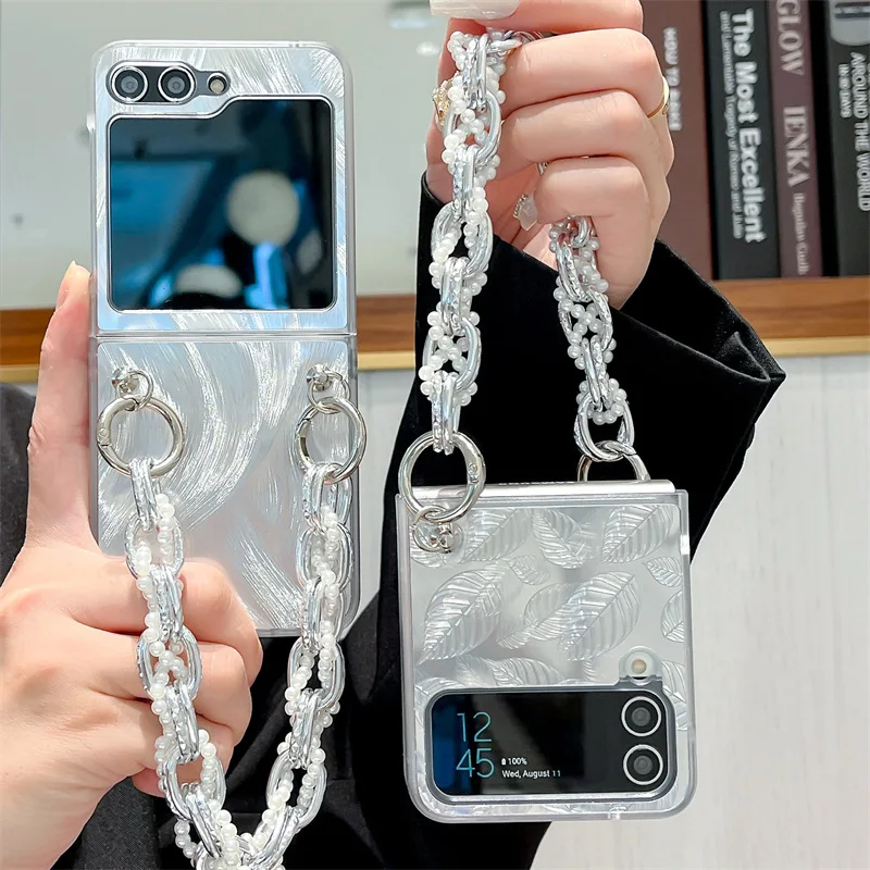Casing ponsel daun berbulu perak untuk Samsung Galaxy Z Flip 3 Z Flip 4 Z Flip 5 casing pelindung belakang PC keras untuk ZFlip5