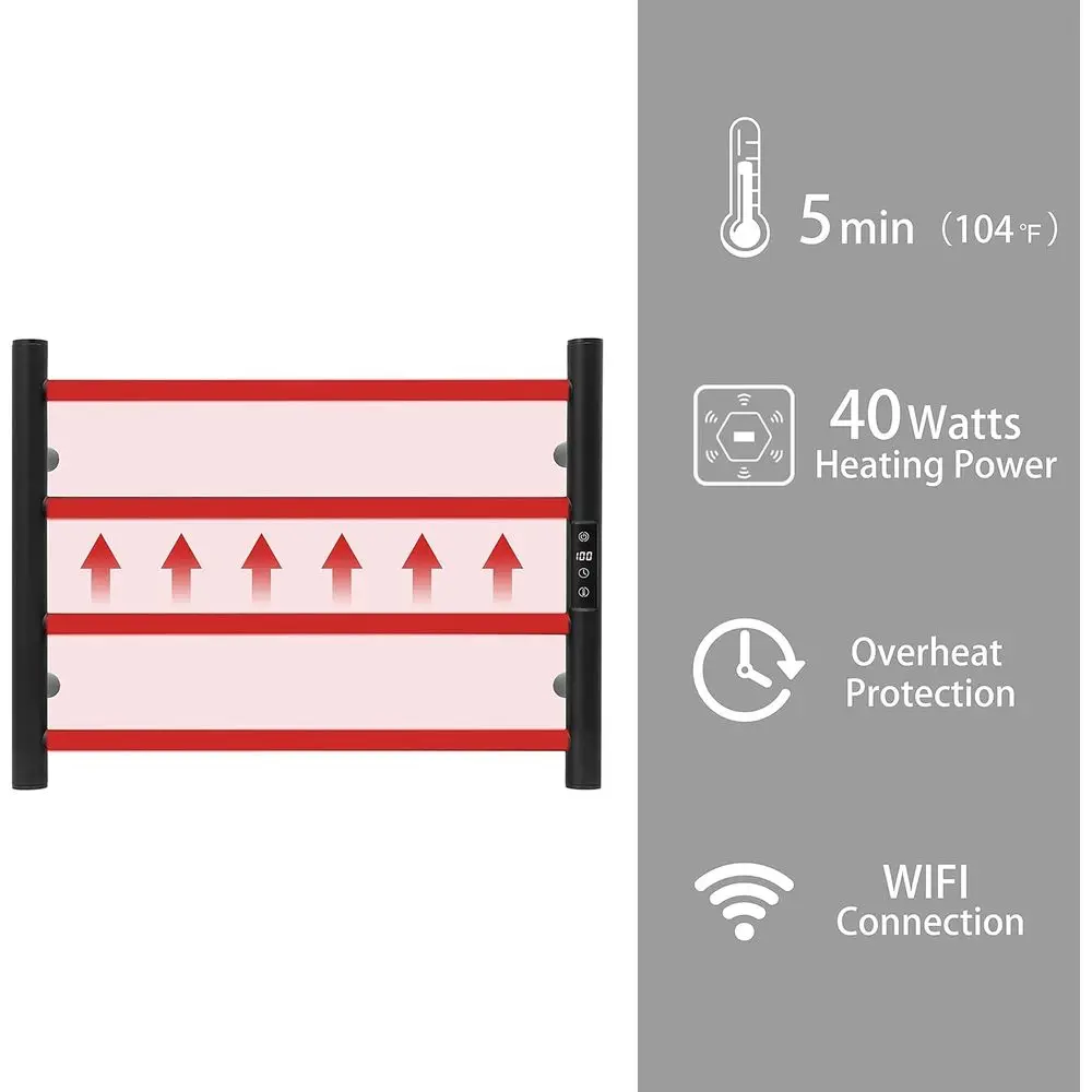 KEG 스마트 와이파이 타월 워머 벽걸이형 내장 타이머 및 온도 조절 기능, 4바 전기 스테인리스 스틸 히터