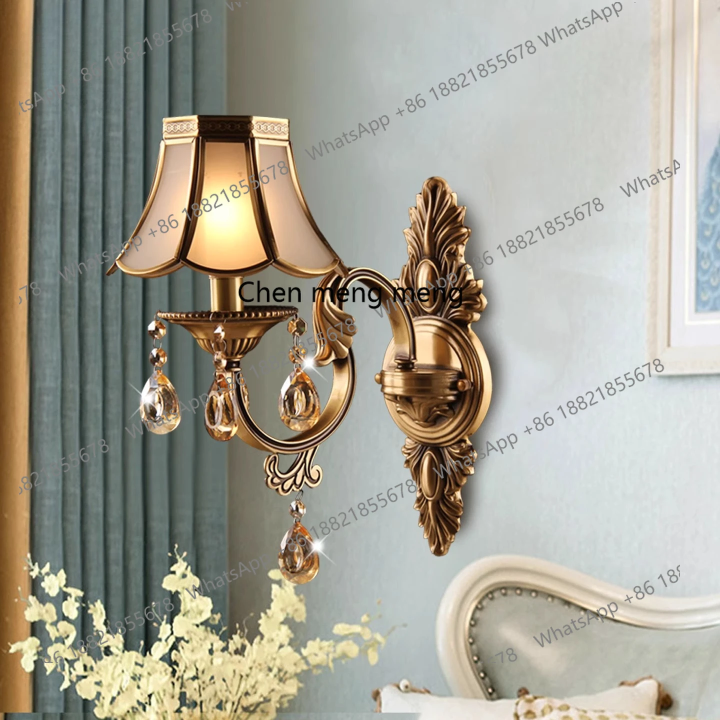 

European Mediterranean all-copper single-headed crystal wall lamp, entrance balcony corridor bedside wall lamp