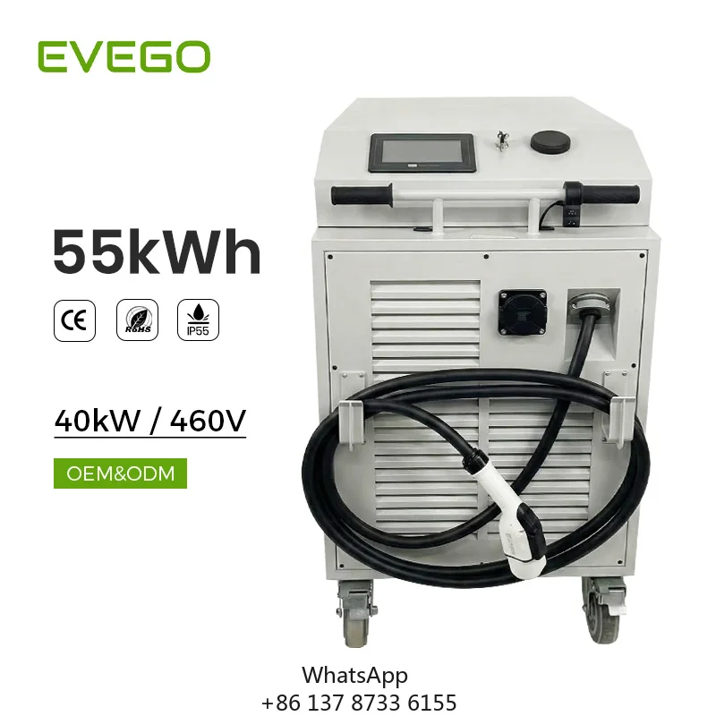 EVEGO Adjustable Current Energy Storage Rescue DC Fast Charging Station 55kWh Portable Mobile Battery EV Charging With Wheels