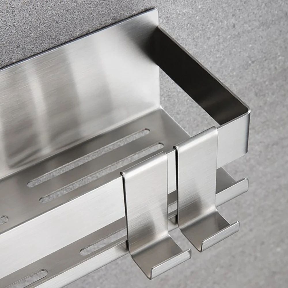 رف دش من الفولاذ المقاوم للصدأ بدون سلة دش للحفر لمنظم رف الحمام