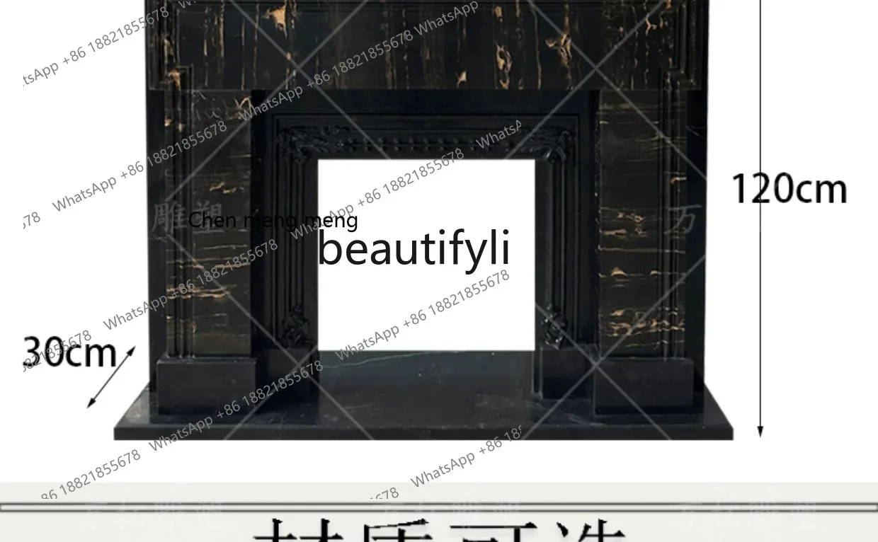 Marble Fireplace French Fireplace Black Golden Flower Stone Black Vintage, American Fireplace