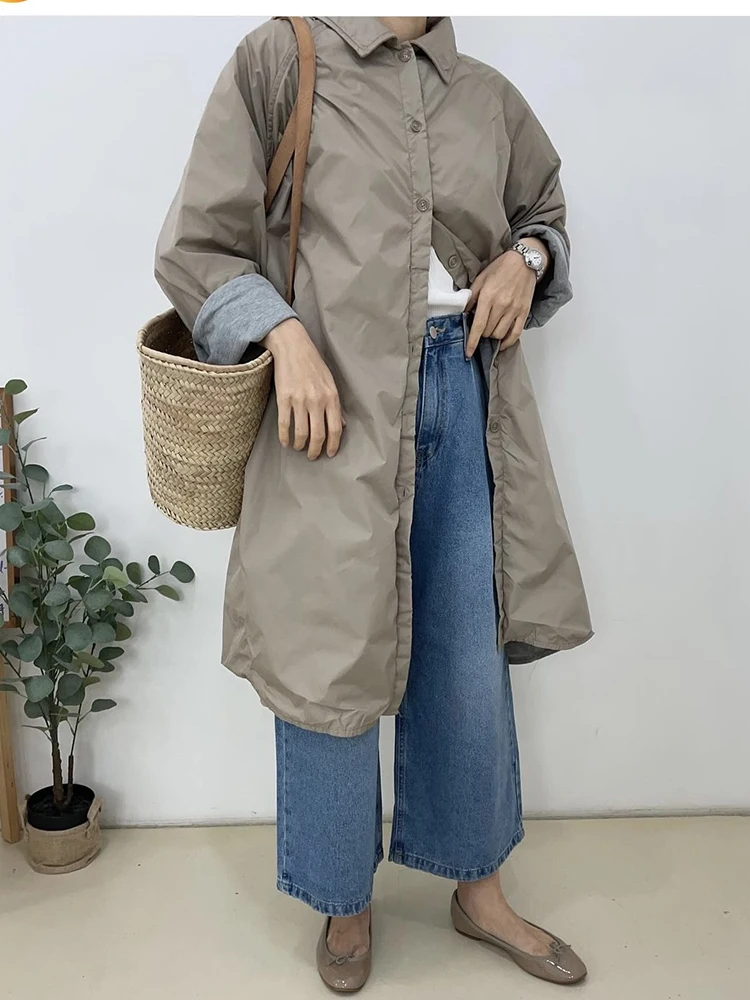 [oein] 2024 Autumn Women Korean Style Long And Versatile Windbreaker Jacket