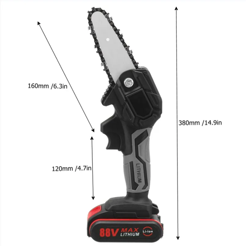 1200W 4 pollici 88VF Mini sega elettrica sega a catena con 1/2 batteria ricaricabile una sola mano lavorazione del legno potatura attrezzo da giardino spina europea