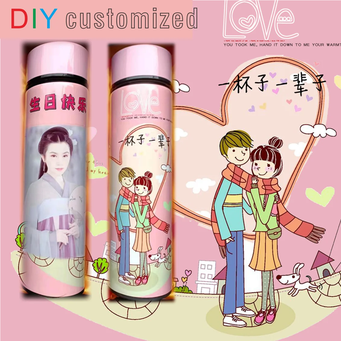 

350ML /500ML Thermos DIY Customized LOGO Picture Name Vacuum Flask Keep Water Hot and Cold Tea Coffee Drink Stainless Container