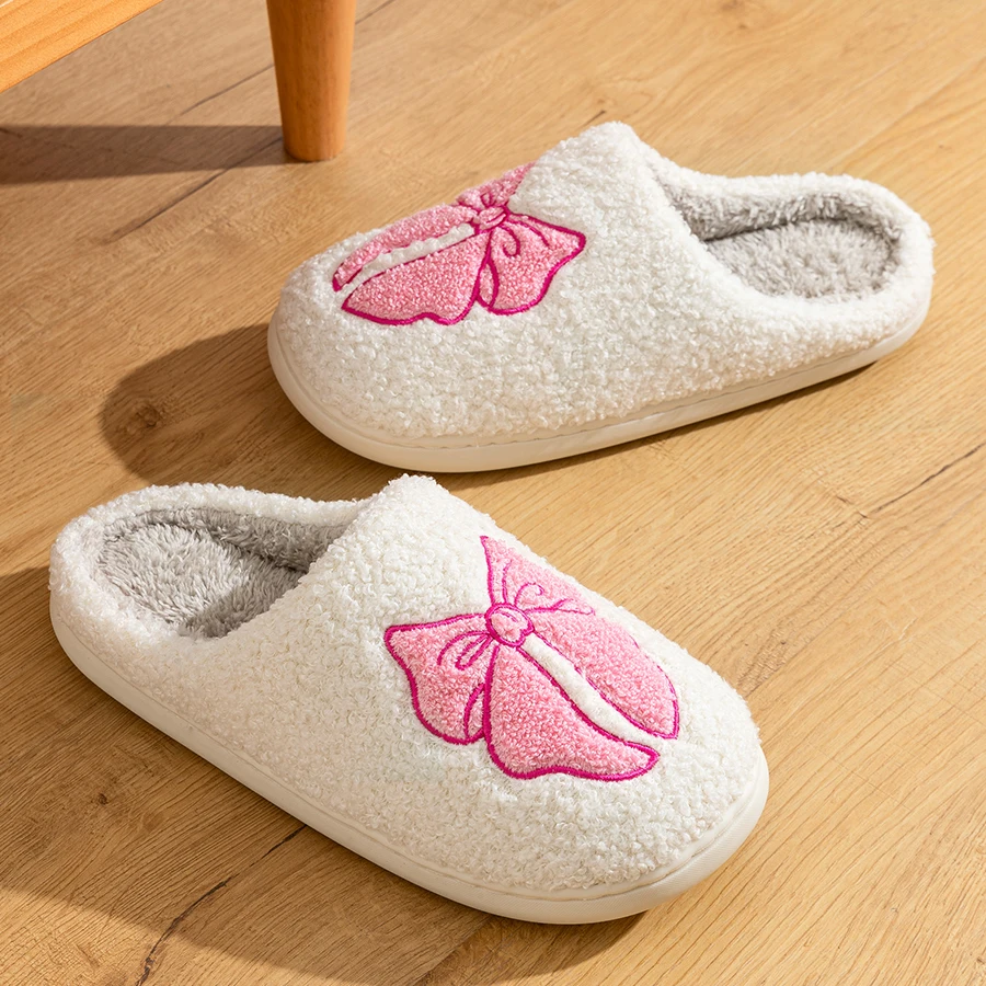 Cute Bowknot Children Slippers Winter Bedroom Parent-child Shoes Soft Comfy Fashion Casual Multiple Colors Available Home Shoes