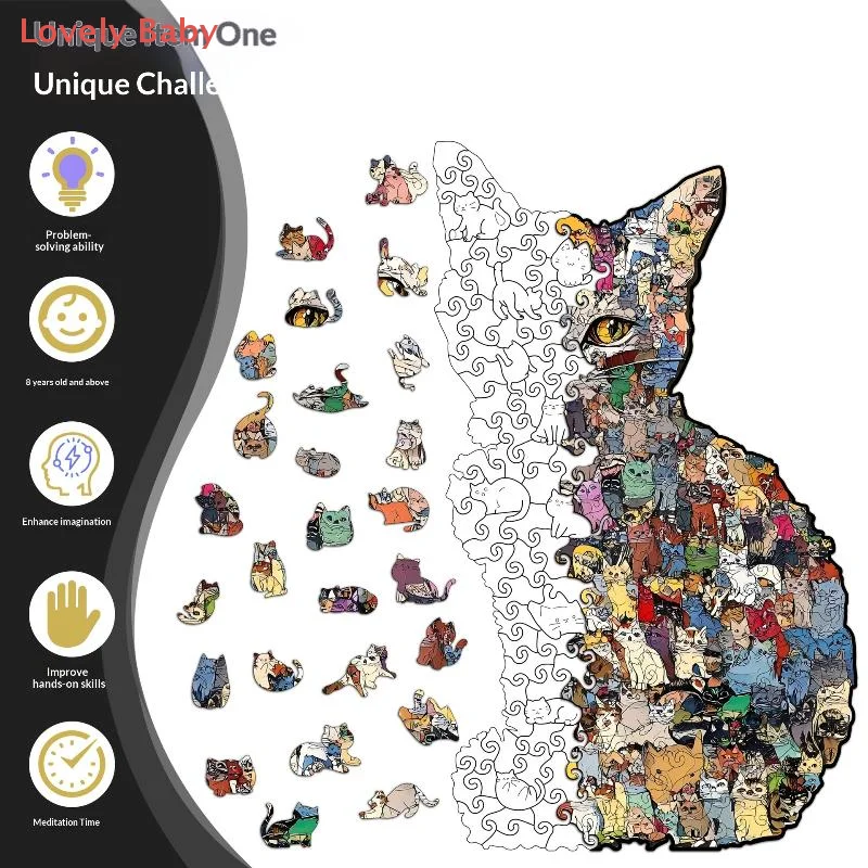 【BS】194pcs quebra-cabeça de madeira em forma de gato peças de quebra-cabeça irregular jogo aniversário presentes de natal para amantes de gatos caixa de dinheiro decoração de casa