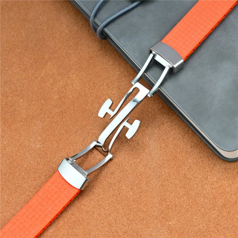 CTS Cinturino per orologio in caucciù fluoro tagliato su misura 18/19/20/21/22mm FKM Fibbia a farfalla Estremità piatta universale Sostituisci il cinturino dell'orologio