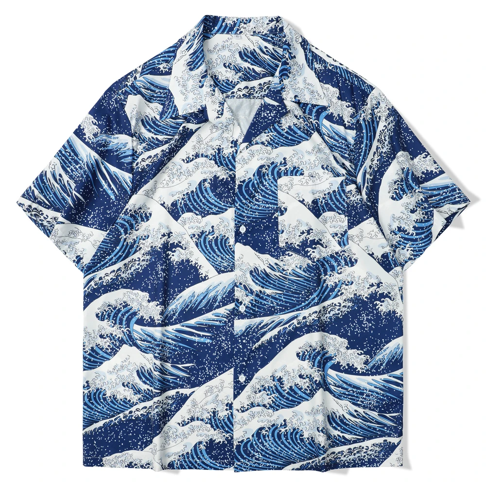 

Summer Fashion Waves Print Shirts Button Tops Hawaiian Men's Short Sleeve Shirt Clothing Streetwear