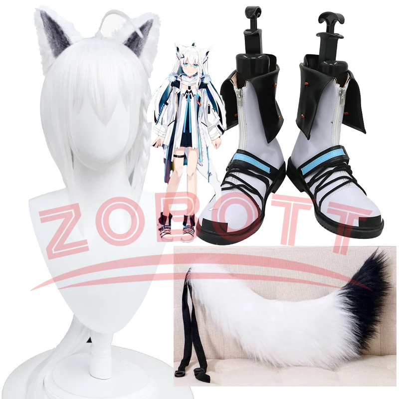 Japanese Virtual Youtuber Vtuber Hololive Shirakami Kurokami Fubuki chan Fubuking Fourth Ver. Cosplay Shoes Mid Calf Boots wig