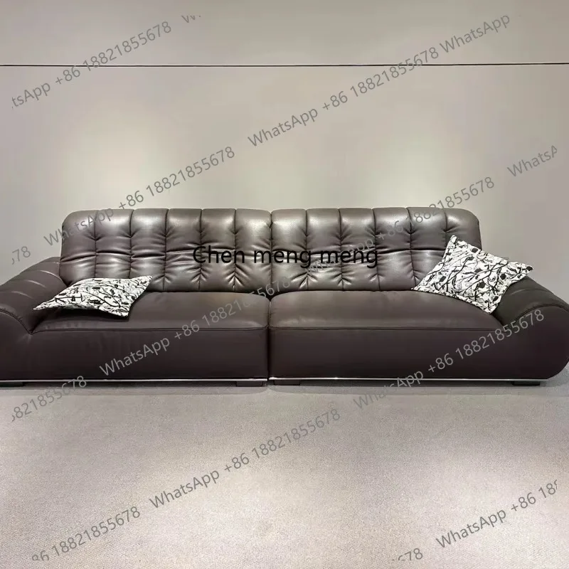 Household high-end stainless steel base first layer leather sofa Italian living room multi-person sofa