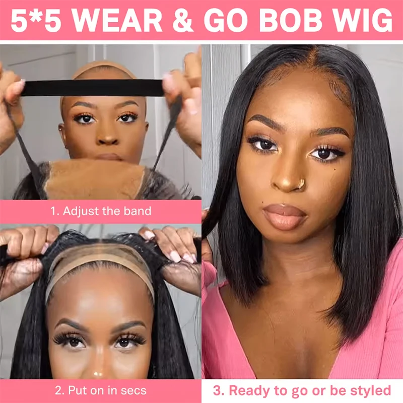 220% Density Ready to Wear Bone Straight Wear and Go Glueless Wigs Human Hair Lace Front Wigs Pre Plucked Pre Cut Closure Wigs image 4