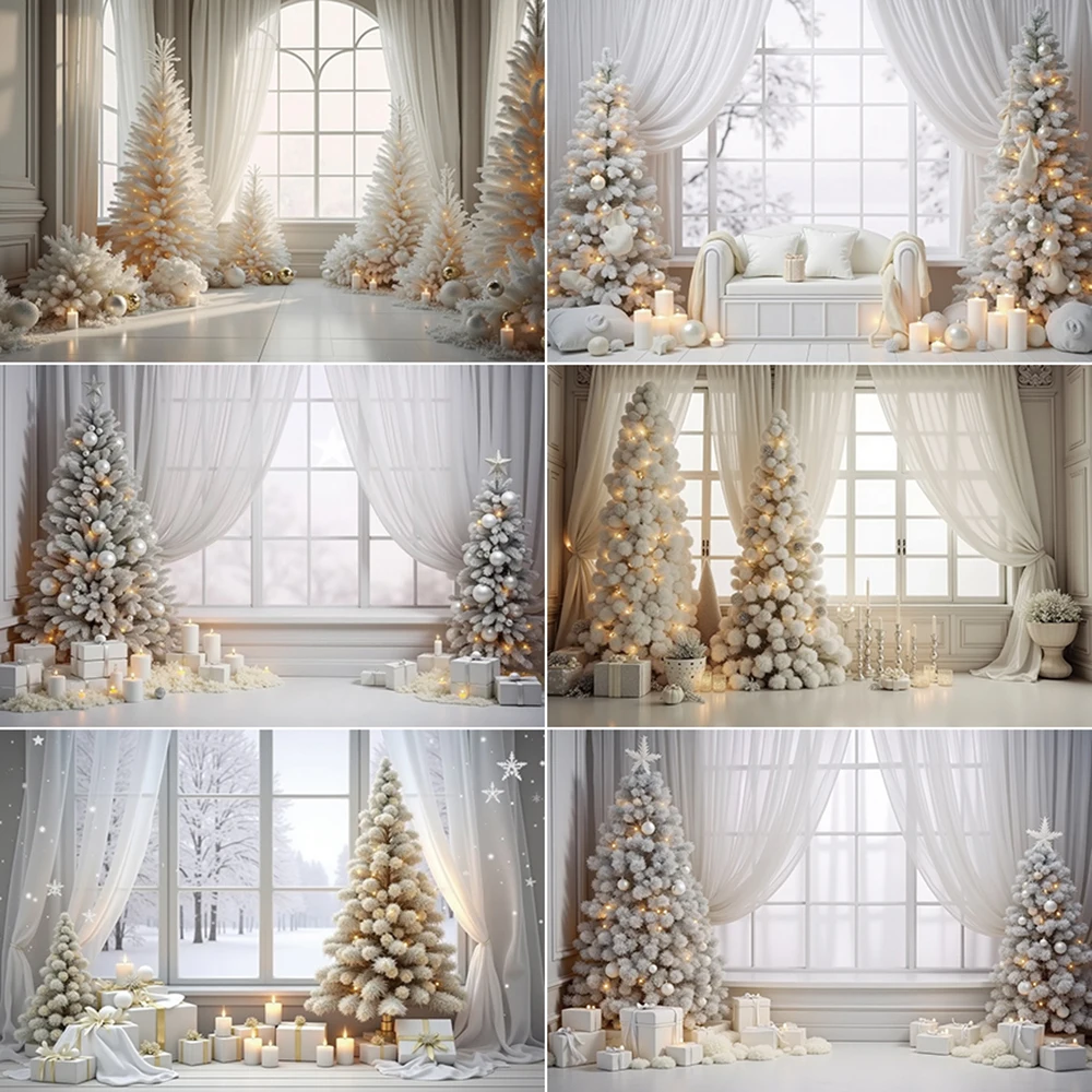 

MOON.QG White Christmas Curtains Window Photography Background Snow Luxury Large Tree Backdrop 2025 Studio Photocall Accessories