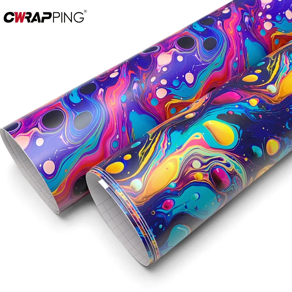Car Wrap Film Psychedelic Swirl Marble Camo Self Adhesive Vinyl PVC Waterproof Stickers for Scooter Helmet Vehicle Accessories