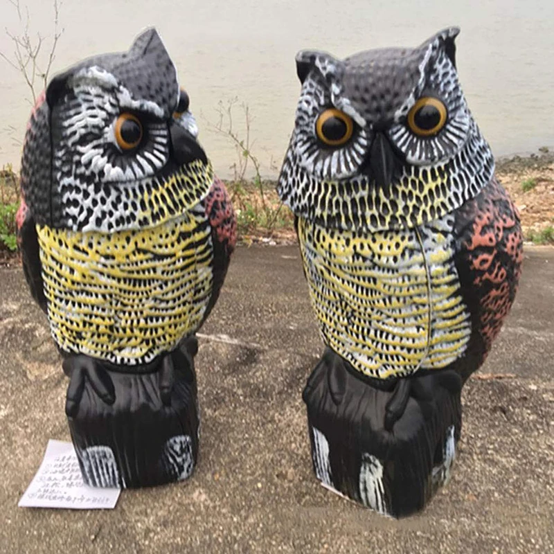 Realistic Bird Scarer Rotating Head Sound Owl Prowler Decoy Protection Repellent Pest Control Scarecrow Garden Yard Move