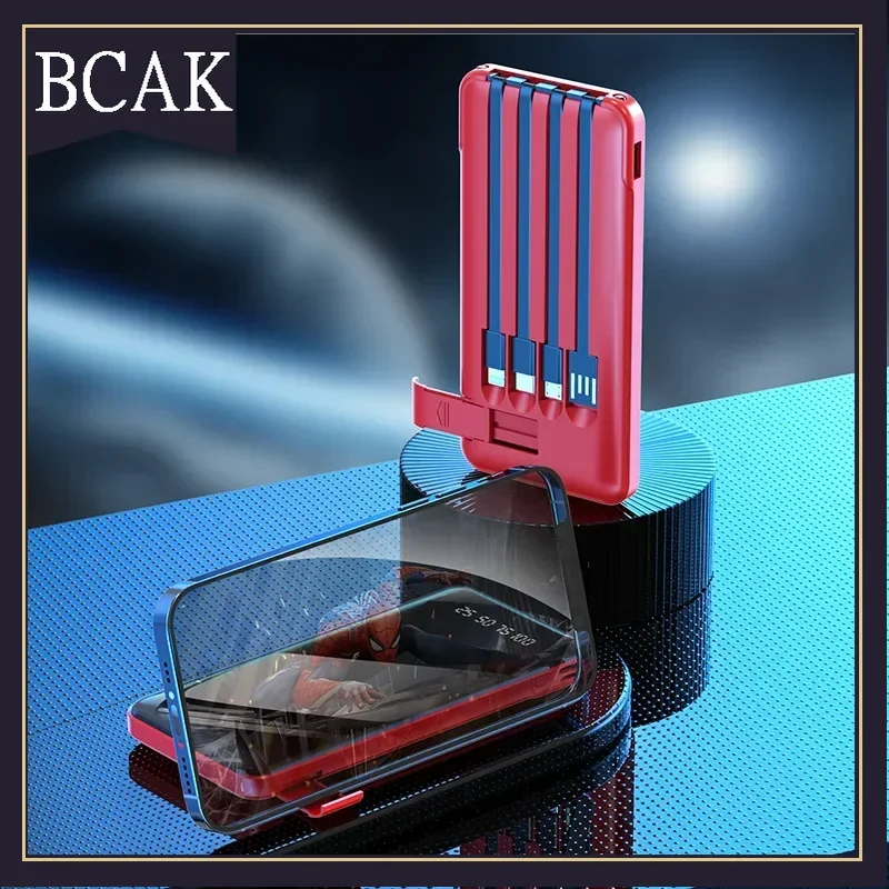 Hot Style BCAK Full Mirror, Large Capacity Self-contained Cable, Power Bank 20000mAh Self-contained Four-wire Bracket, Mobile Po