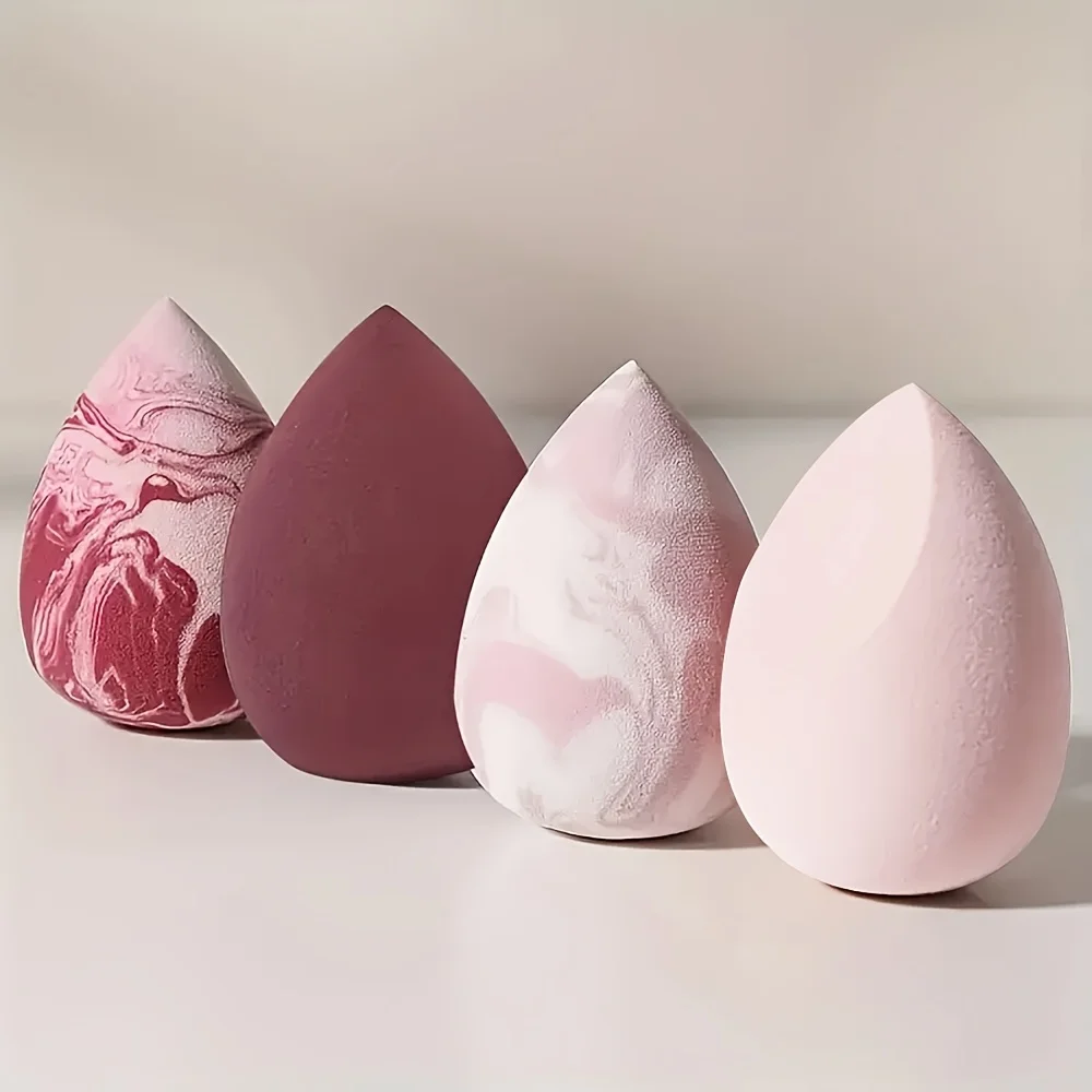4pcs Light-Colored Soft Makeup Sponge Set - Multifunctional Wet and Dry Use, Perfect Suitable for Liquid, Cream, and Foundation - Water-Drop Design, Hypoallergenic Hydrophilic Polyurethane