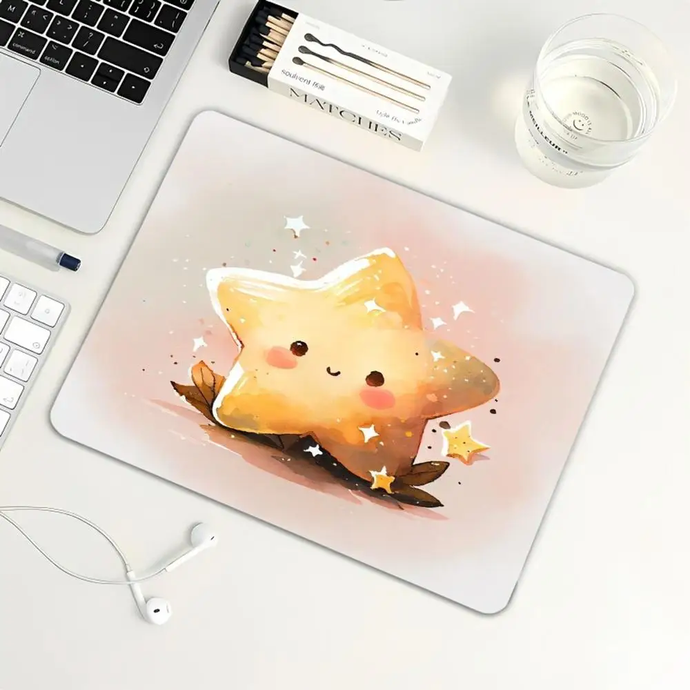 Watercolor Star Butterfly Small Mouse Pad, Sweet Cute Art Print Non‑Slip Rubber Desk Mat For Girls Home Office Laptop Use