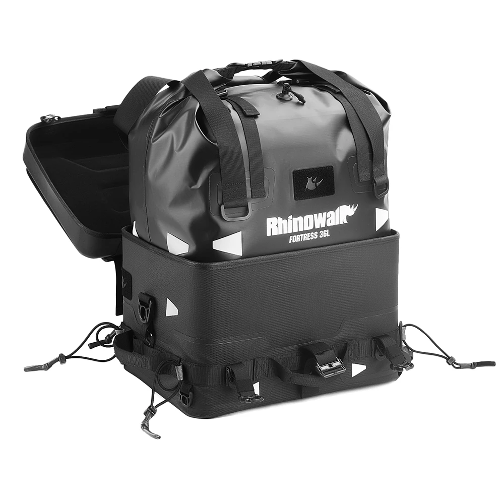 Rhinowalk Fortress X Motorcycle Tactical Tail Bag Setup, Universal Motorbike Waterproof Rear Seat Luggages Inc 36l Duffel Bag