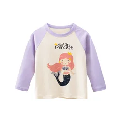 2-8T Toddler kid Girls T shirt Spring Long Sleeve Infant Clothes Loose Top Mermaid Print Childrens Tshirt Cute Sweet Tee Outfits