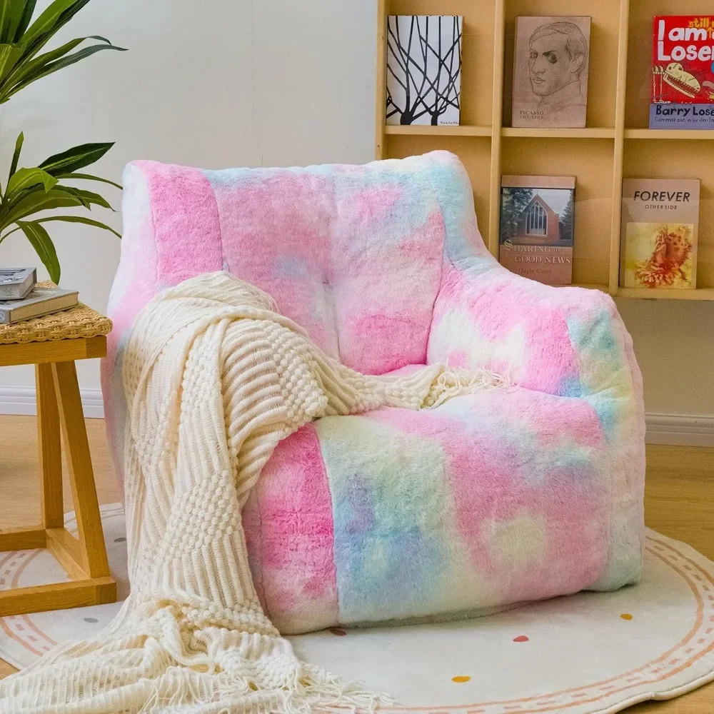 37 inch colorful giant bean bag, covered with artificial fur and sponge filling, pink, with handrails, bedroom, dormitory