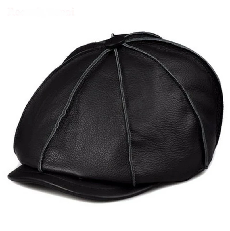 New Arrival 2024 Winter Men/Woman Genuine Leather Black/Brown Cowboy Caps Quality Cowhide Painter Hats Street Casquette