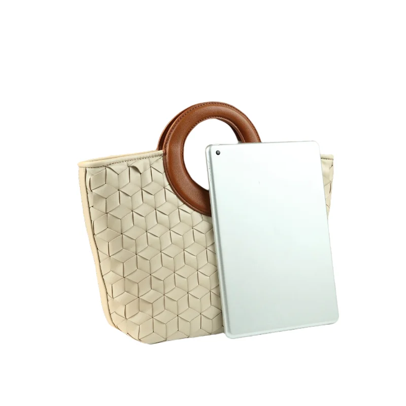 New Vegan Leather Woven Women's Handbag Fashionable Classic Handheld Basket Bag Diamond Pattern Tote Bag Versatile Commuting Bag