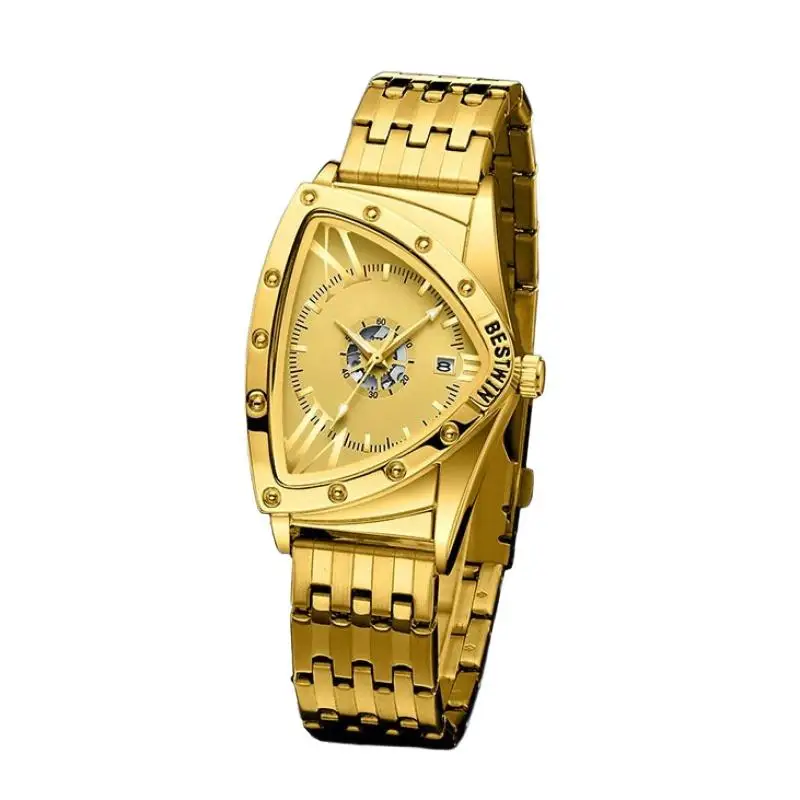 Triangular Wormhole Concept Men's Quartz Watch Light Luxury Silver Hollow Dial High End Novel Niche Design for Stylish Modern