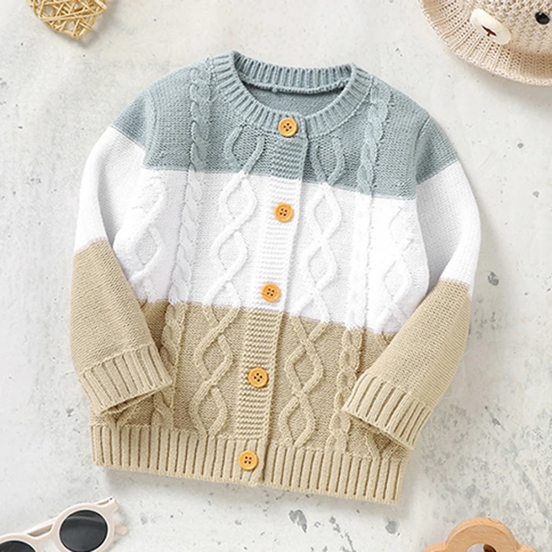 Autumn Winter Baby Boys Girls Long Sleeve Stripe Knitted Cardigan Coat Infant Kids Girls Boys Sweaters Cardigan Coat