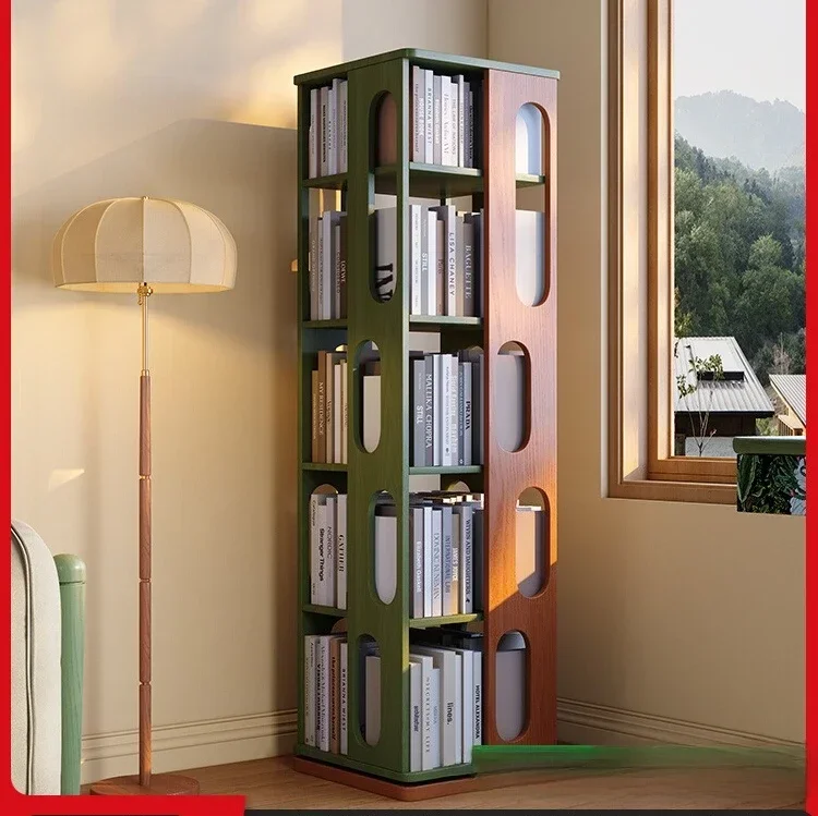 

French retro rotatable solid wood multi-layer bookshelf