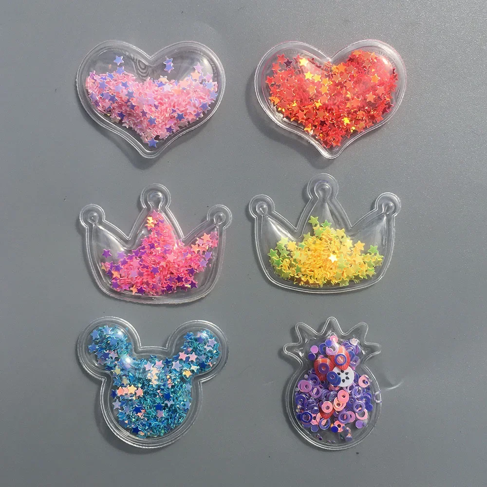 High Quality PVC Sequined Quicksand Mouse Head Love Crown Five-pointed Star Children's Cartoon Headdress Hairpin Accessories