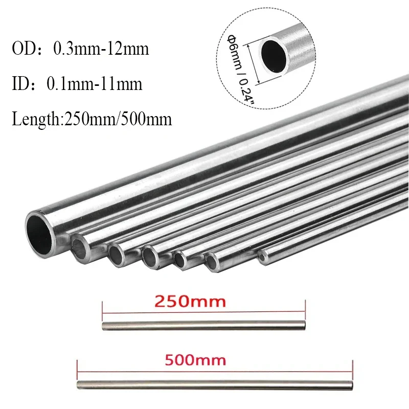 10 Stück ~ 1 Stück nahtloses Kapillarrohr aus Edelstahl 304, Außendurchmesser 0,3–12 mm, Innendurchmesser 0,1–11 mm, Länge 250/500 mm – Detail 1