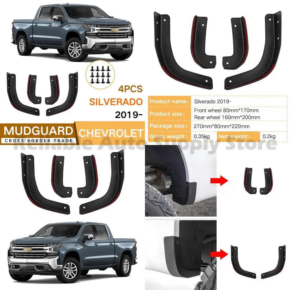 

For Chevrolet Silverado 2019-2024 Door Sill Protector Mud Flaps Wheel Arch Trim Durable Protection Stylish Design Enhanced Durab