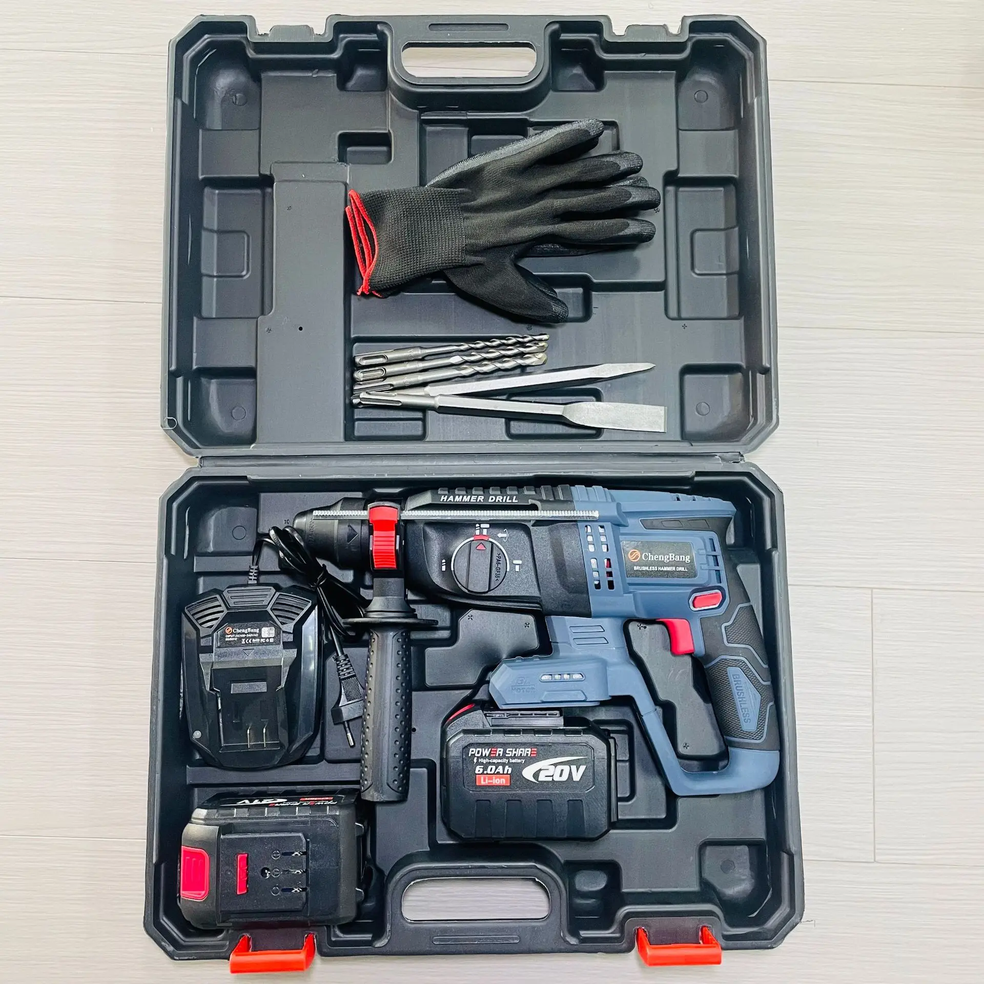 

21 В бесщеточный электрический ударный молоток с батарейным питанием, набор 26 мм, патрон SDS, промышленный беспроводной роторный бетонобойщик