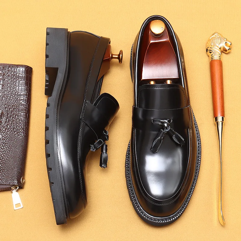 

Men'S Genuine Leather Vintage High Quality Shoes Luxury Wedding Formal Dress Classic Elegant Italian Black Loafers
