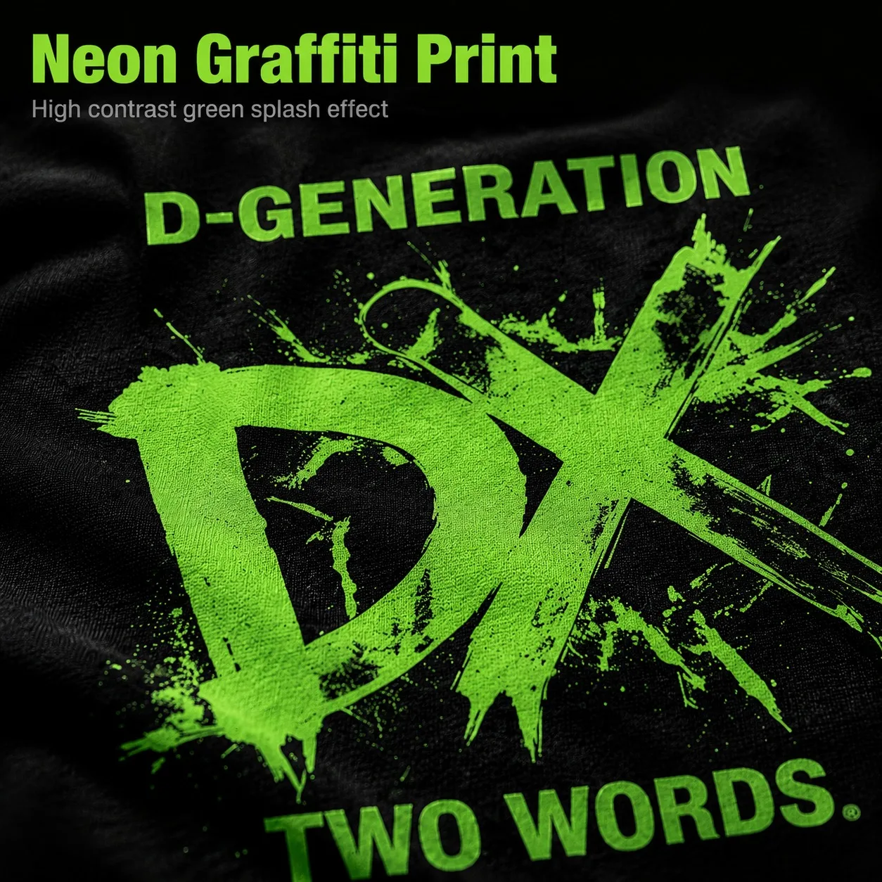 Unisex Schwarzes DX Wrestling Trikot mit Neon-Grünem Splash-Graffiti, D-Generation, V-Ausschnitt, Oversized Kurzarm-Streetwear-T-Shirt – Detail 5
