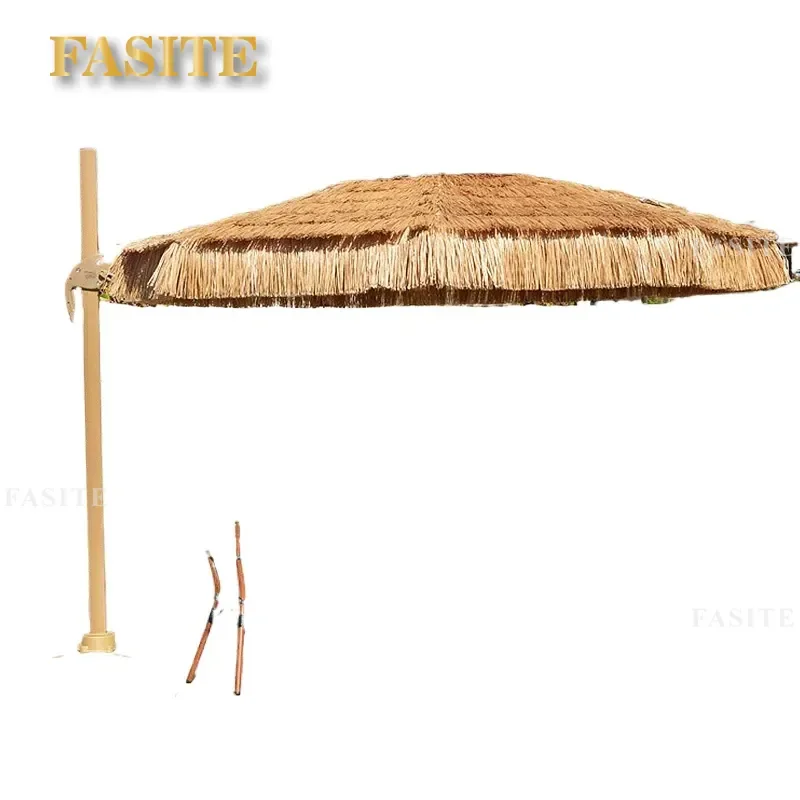 For Outdoor Roman Umbrella Thatched Style Parasol with Water Tank Base Fashion Leisure Shade for Courtyard Balcony Villa