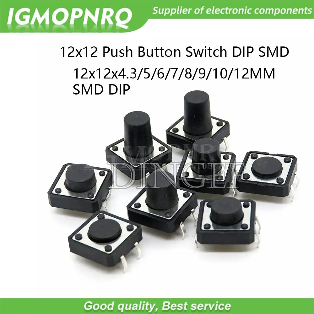 12x12mm Panel PCB Momentary Tactile Tact Mini Push Button Switch DIP 4pin 12x12x4.3/5/6/7.3 9 MM 12*12*4.3MM 5MM 6MM 7MM 8MM 9MM